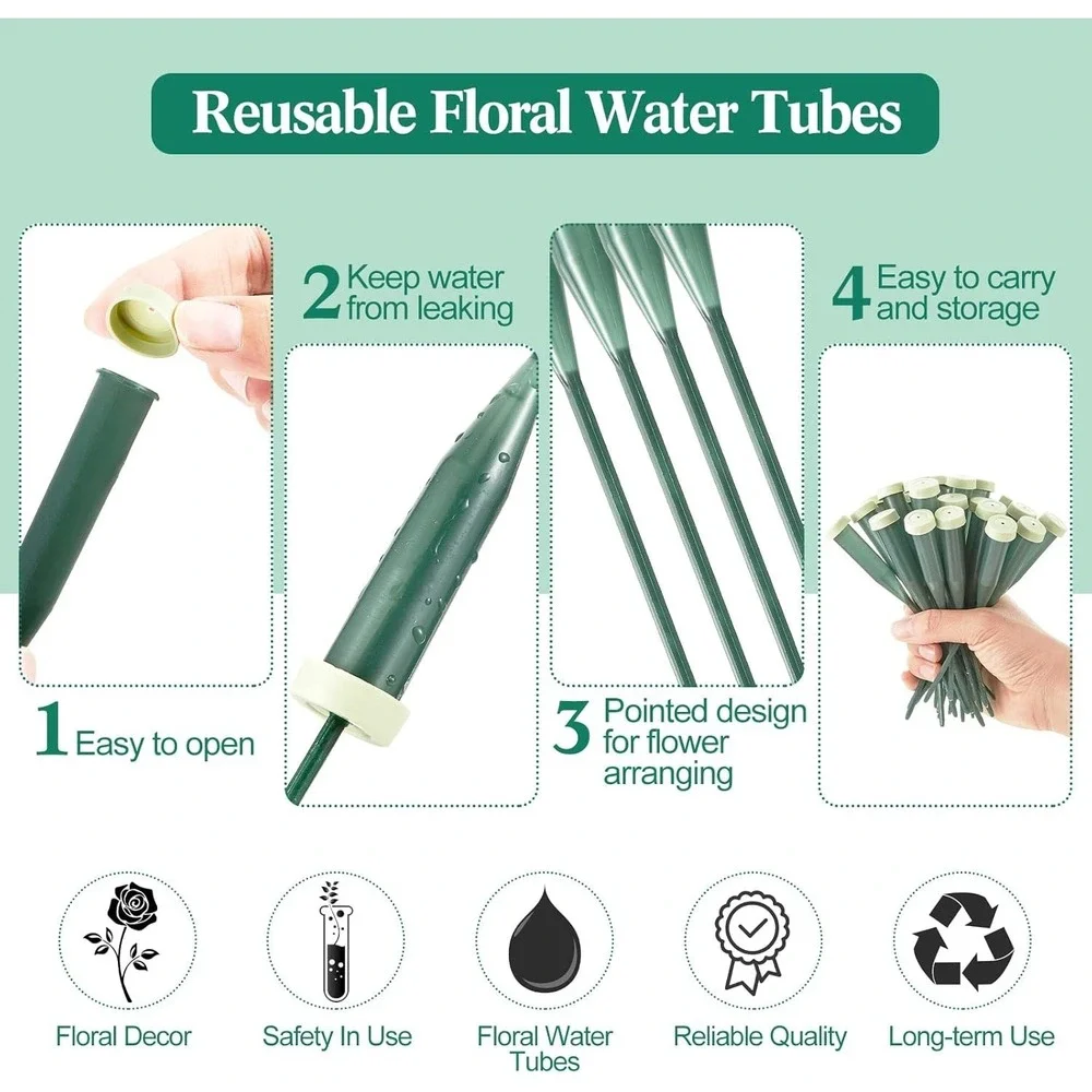 150 Pcs 6 Inch Floral Water Tubes Plastic Green Floral Tubes with Rubber Caps Fr